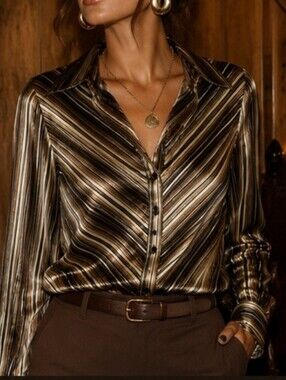 Vintage 70s Style Giorgio Fiorelli Diagonal Striped Button-Down in Brown